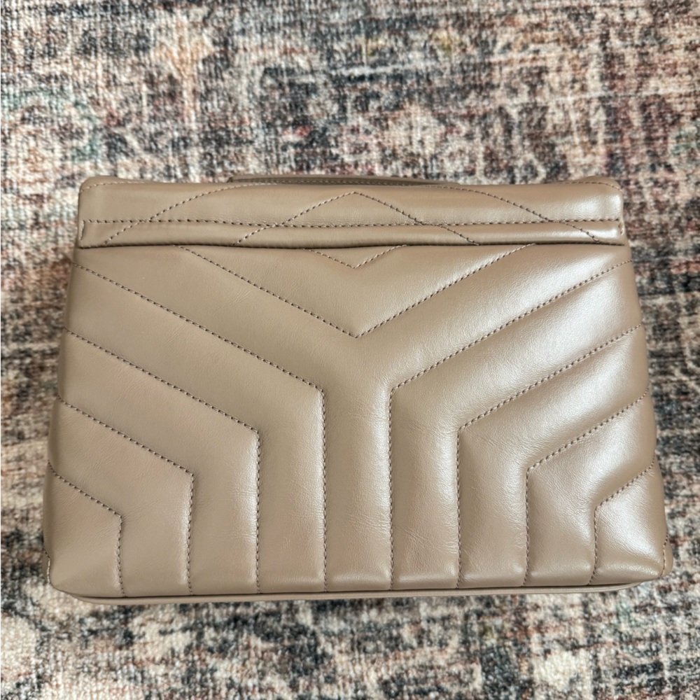 YSL Calfskin Y Quilted Monogram Small Loulou Chain Satchel Dark Beige - Picture 7 of 8
